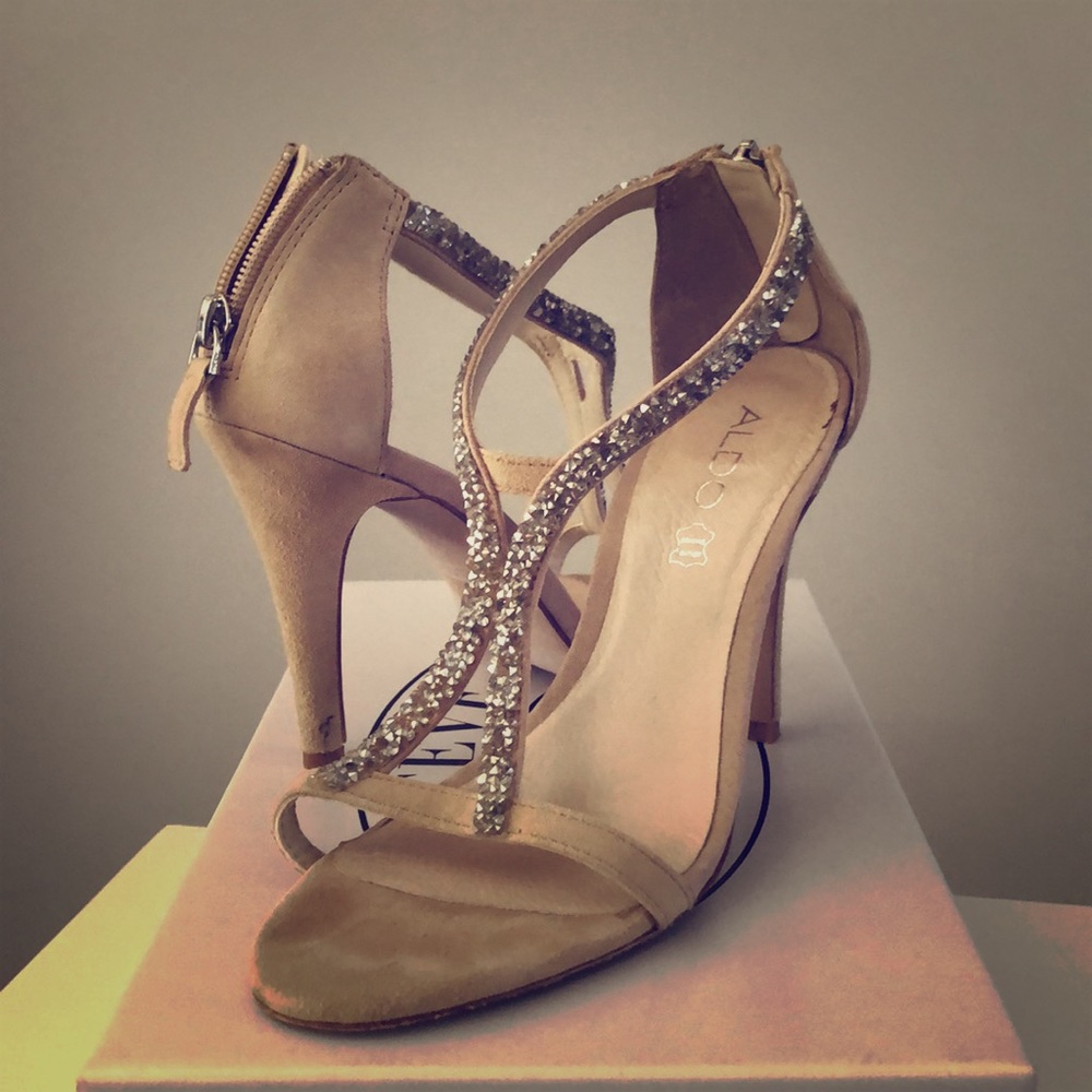 Nude heels with rhinestone detailing